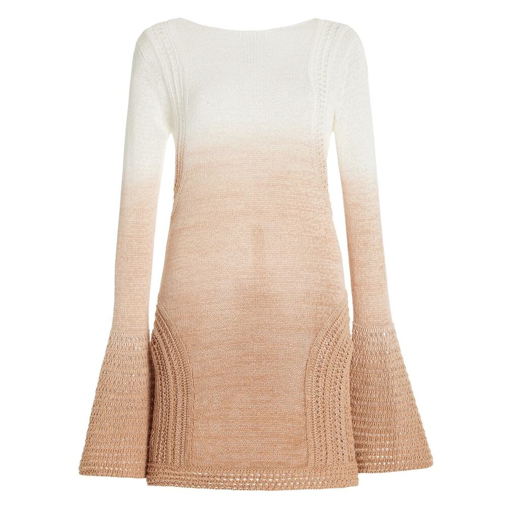 Significant Other - Orly Ombre Bell-Sleeve Mini Dress in Cream and Tan